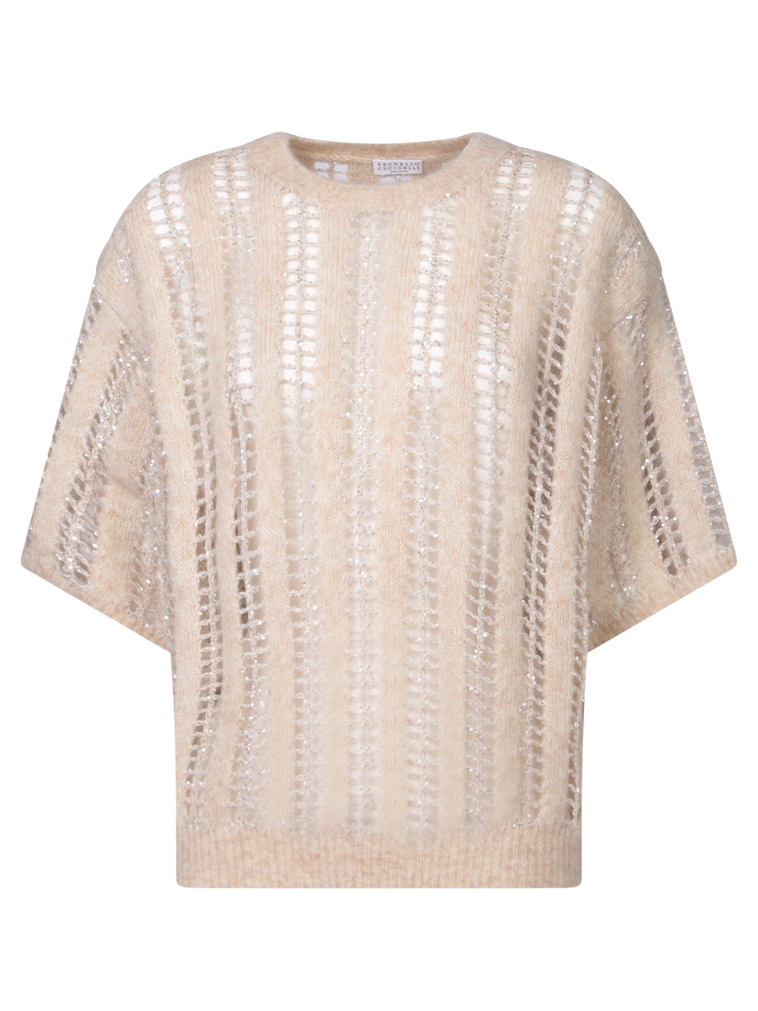 BRUNELLO CUCINELLI 베이지 울 크루넥 스웨터