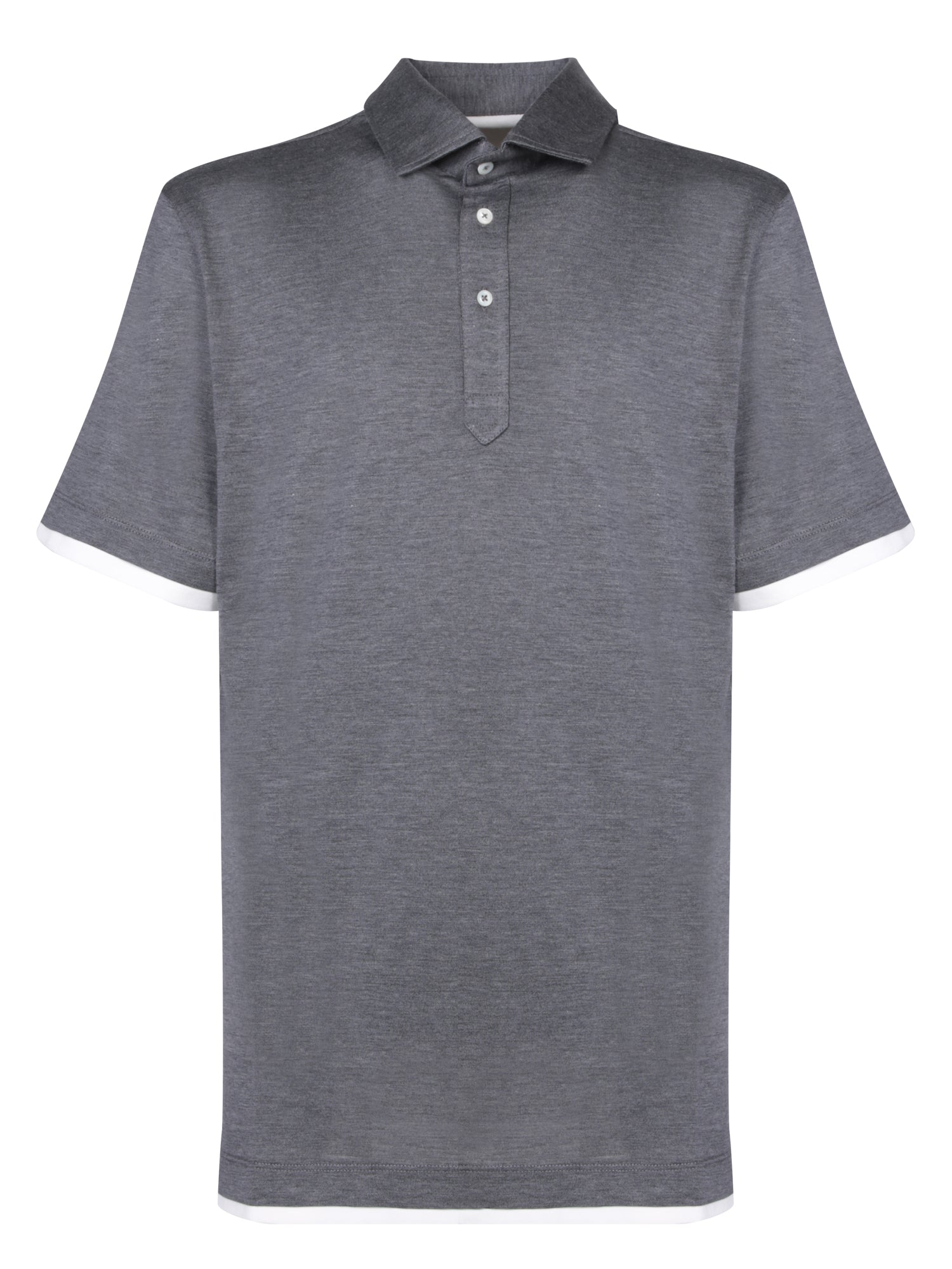 BRUNELLO CUCINELLI 실크 and 코튼 그레이 폴로 셔츠