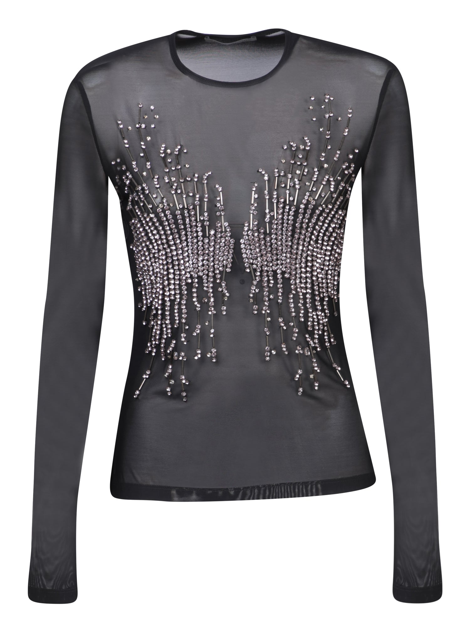 ALBERTA FERRETTI 블랙 메쉬 Strass 탑