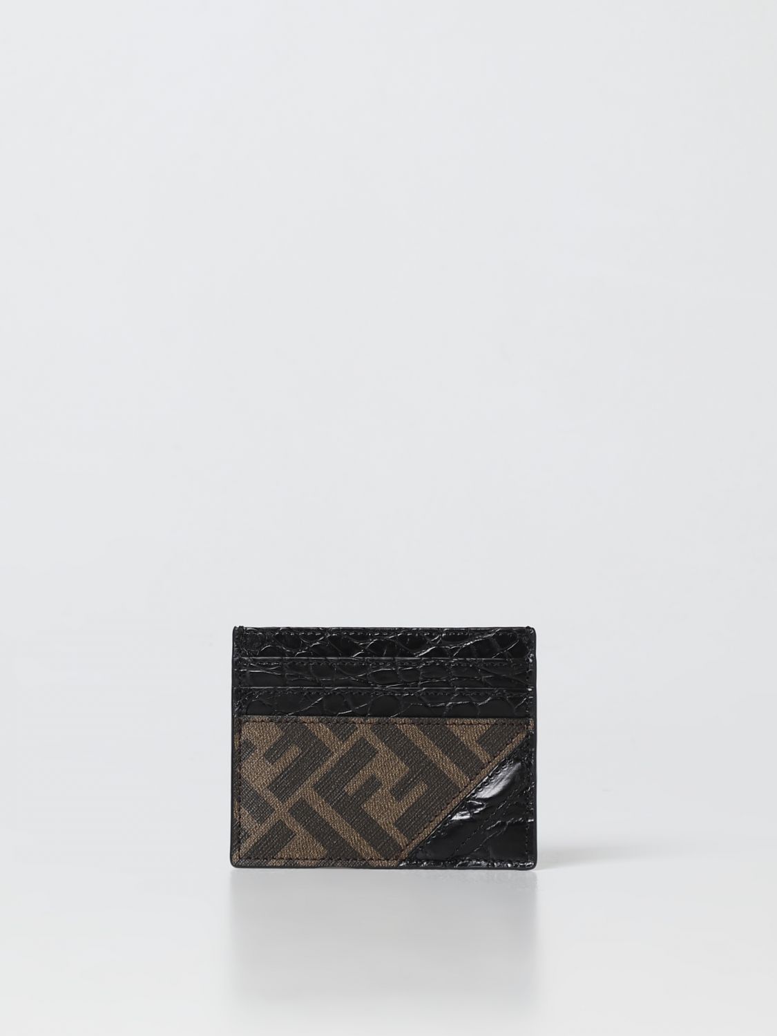 Fendi ff 다이애그널 코티드 코튼 and 레더 credit 카드 홀더