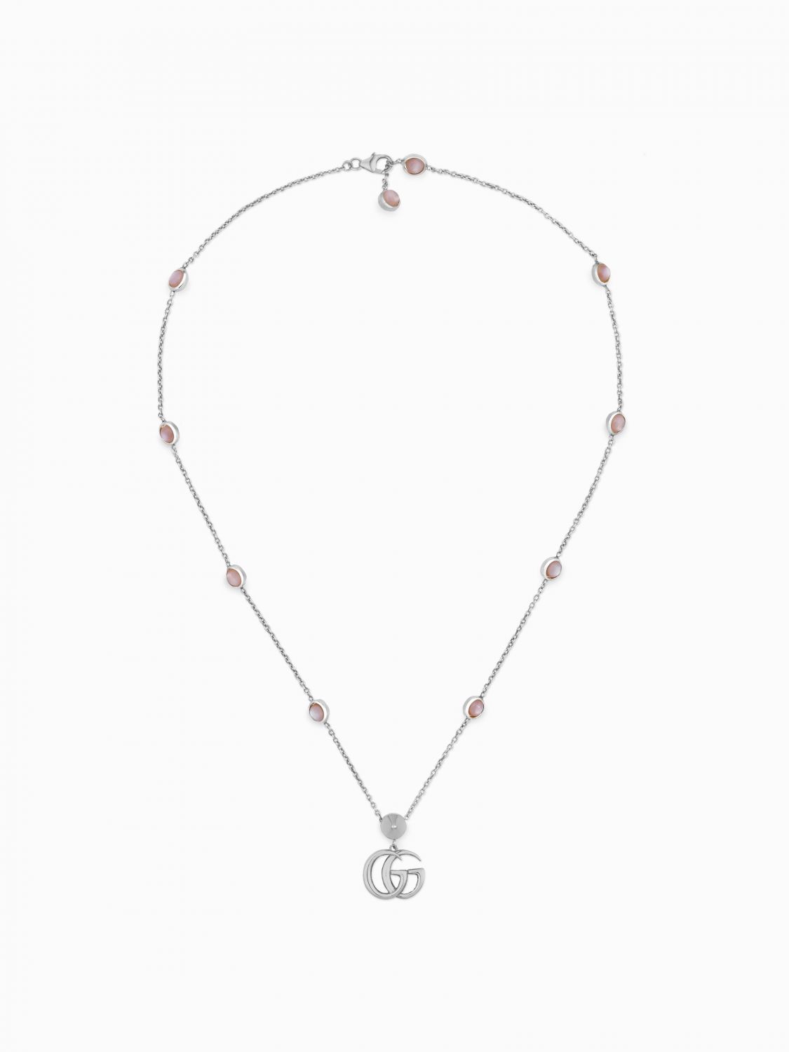 Gg 마몬트 gucci 네크리스 in 실버 위드 모노그램 and 핑크 motherofpearl