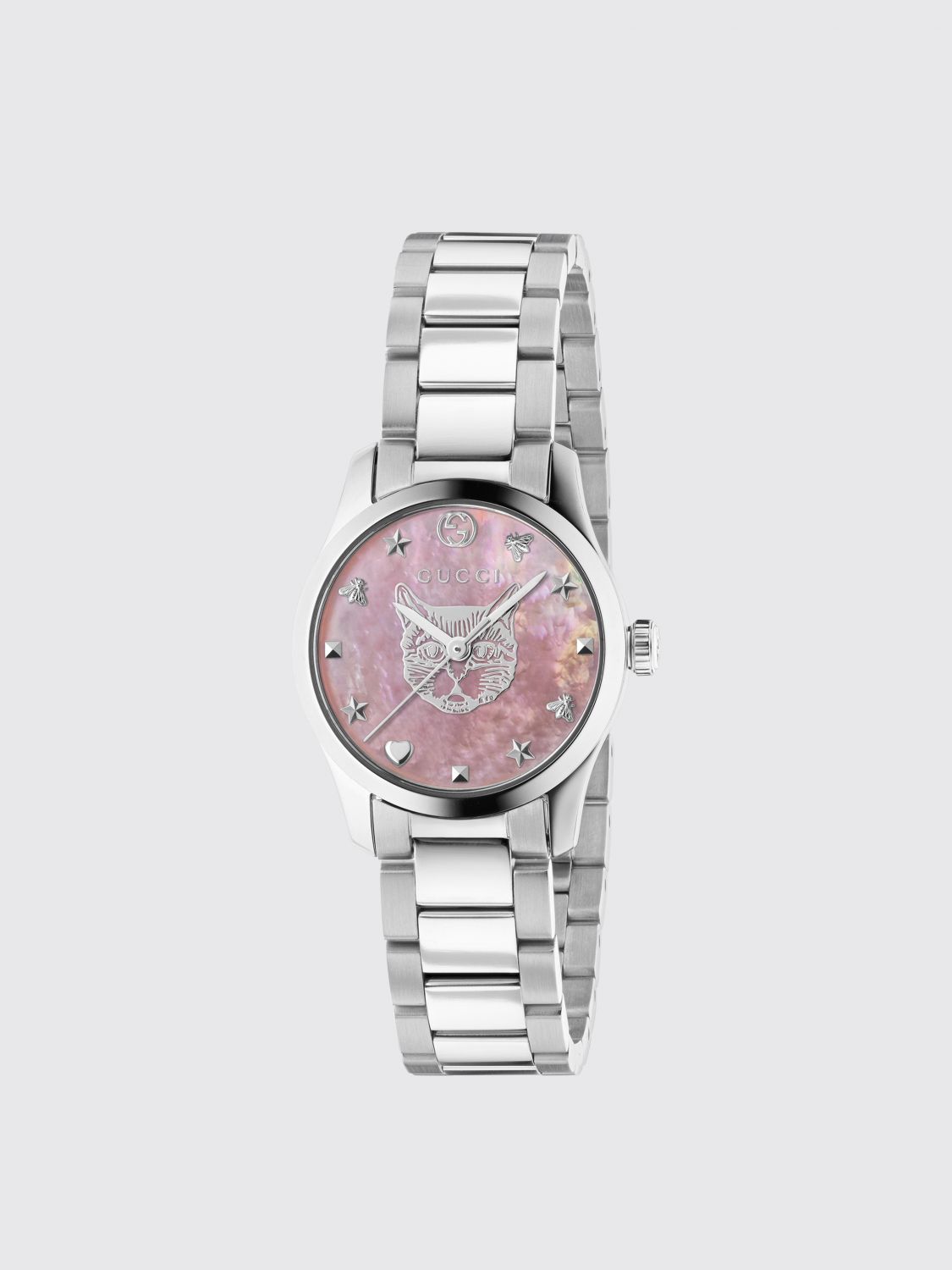 Gucci gtimeless 워치 in 스틸 위드 핑크 motherofpearl dial