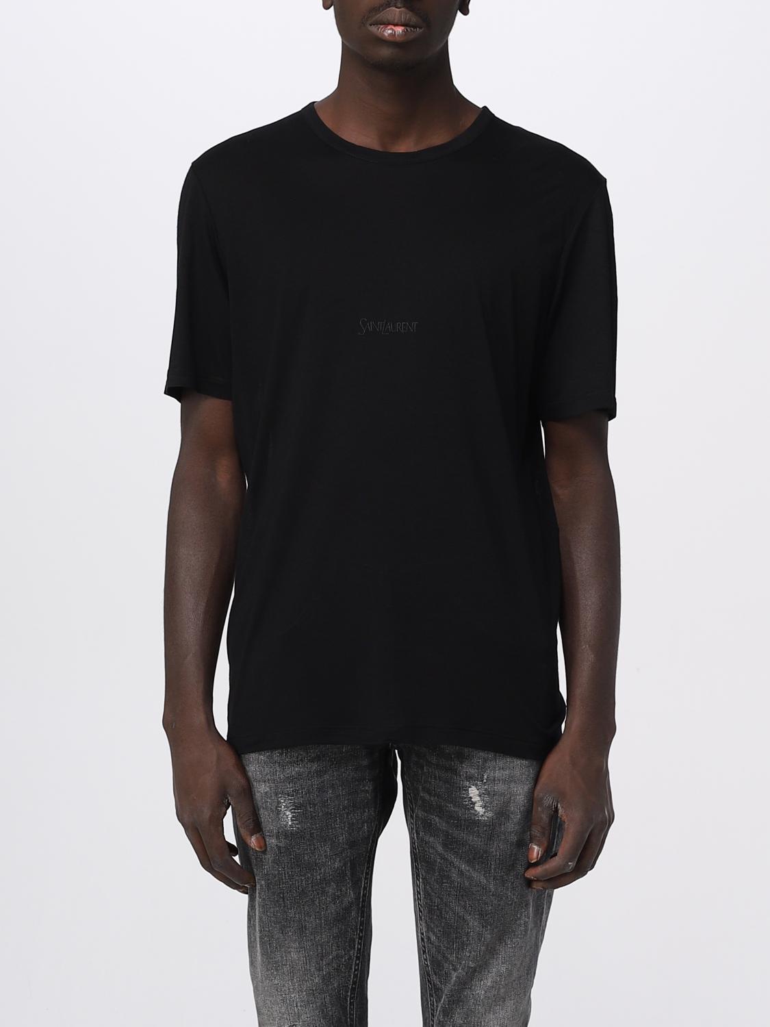 Saint laurent 비스코스 티셔츠 위드 자수 로고