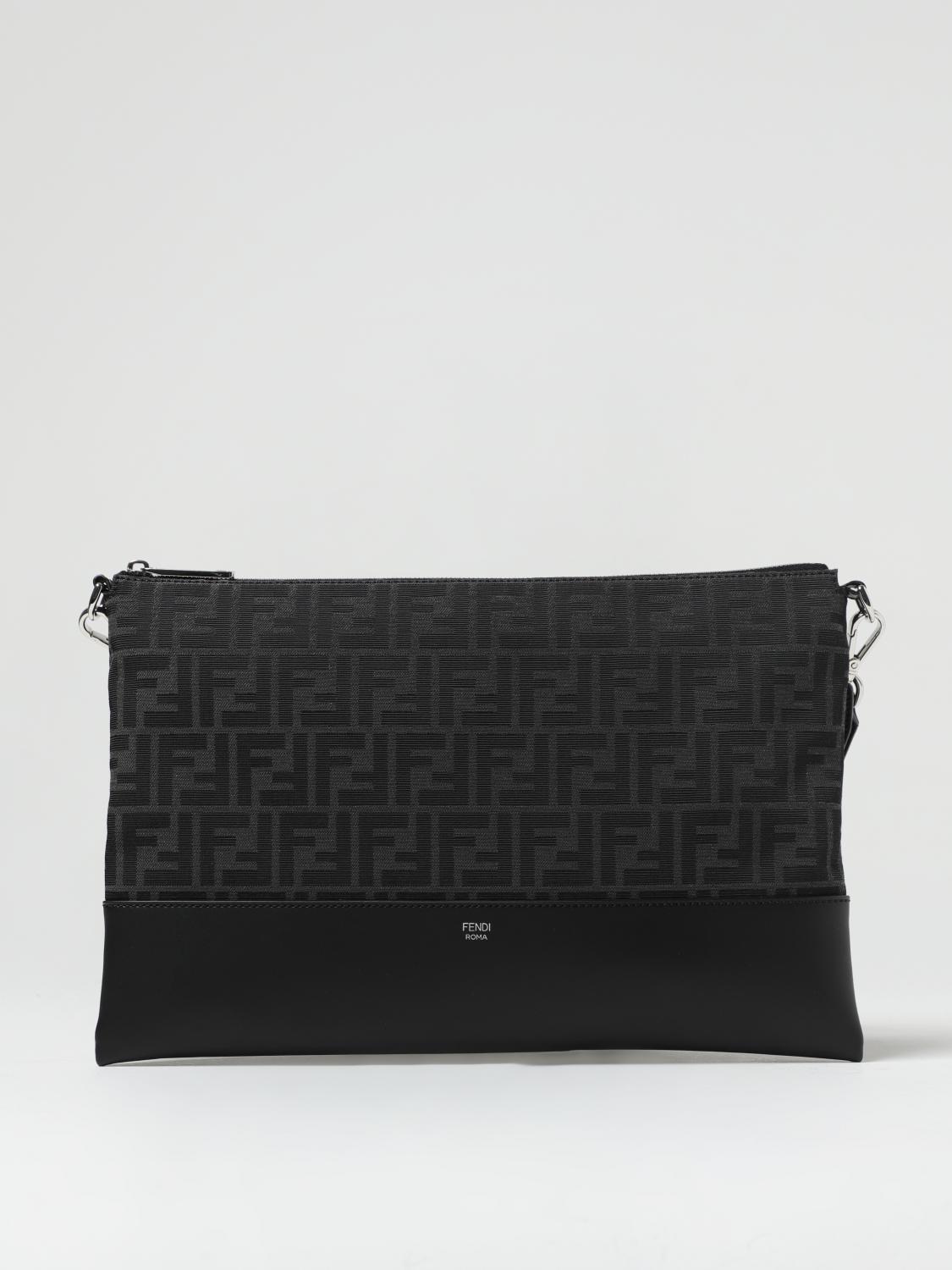 Fendi 레더 and 패브릭 파우치 위드 자카드 ff 모노그램
