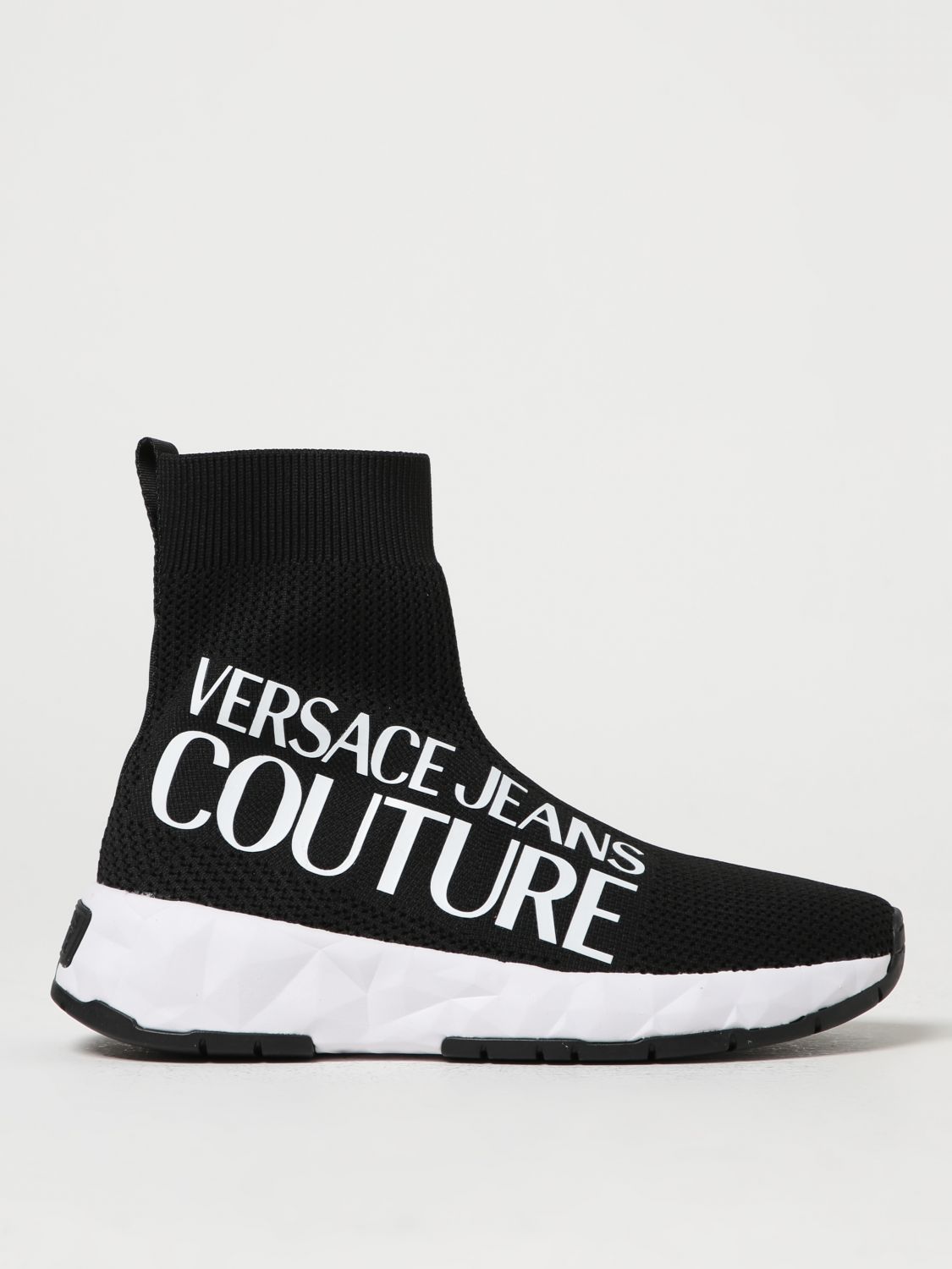 Versace 진 꾸뛰르 스니커즈 in 스트레치 니트 위드 프린트 로고