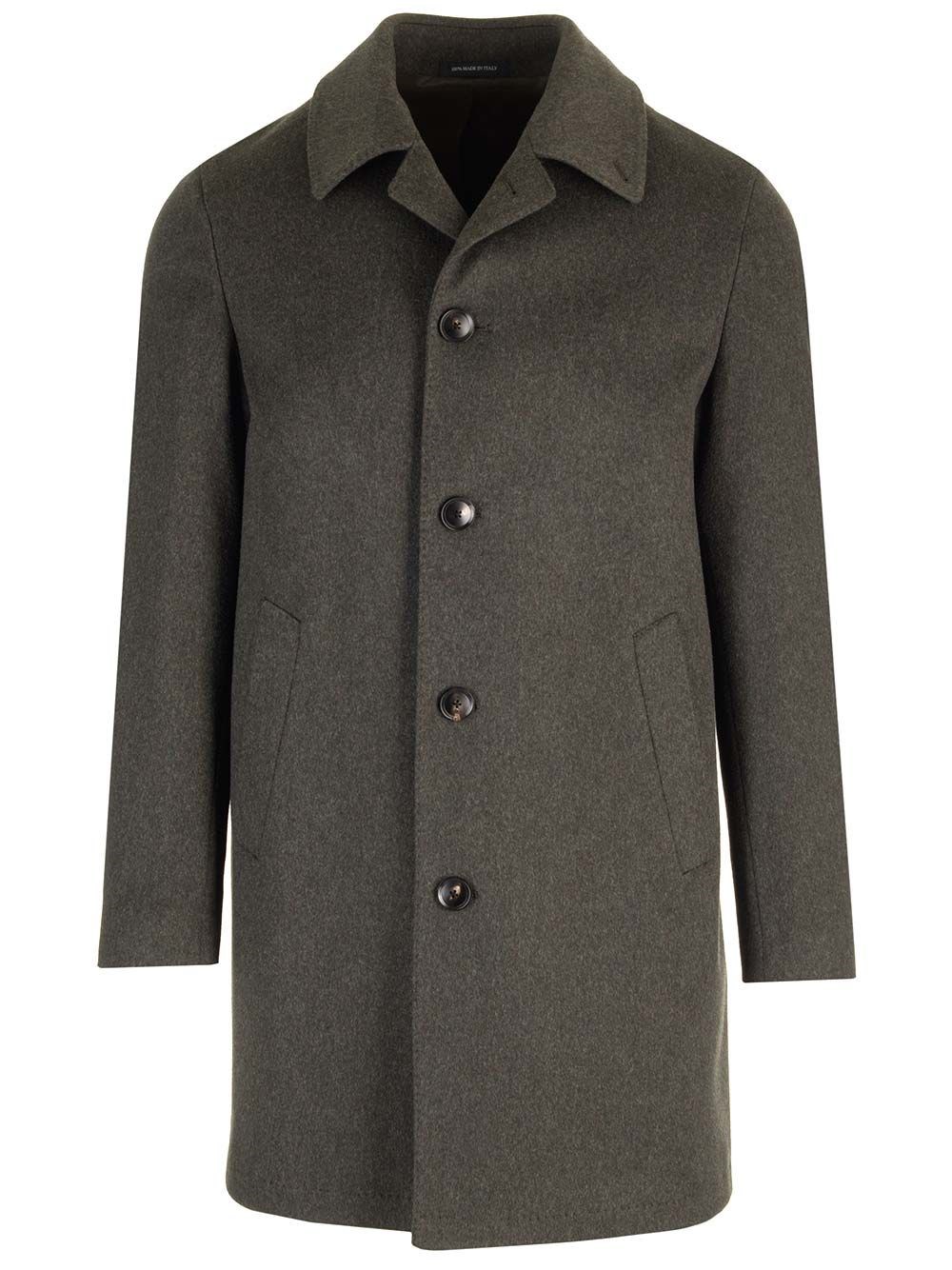그린 싱글 브레스티드 코트 in Loro Piana 패브릭