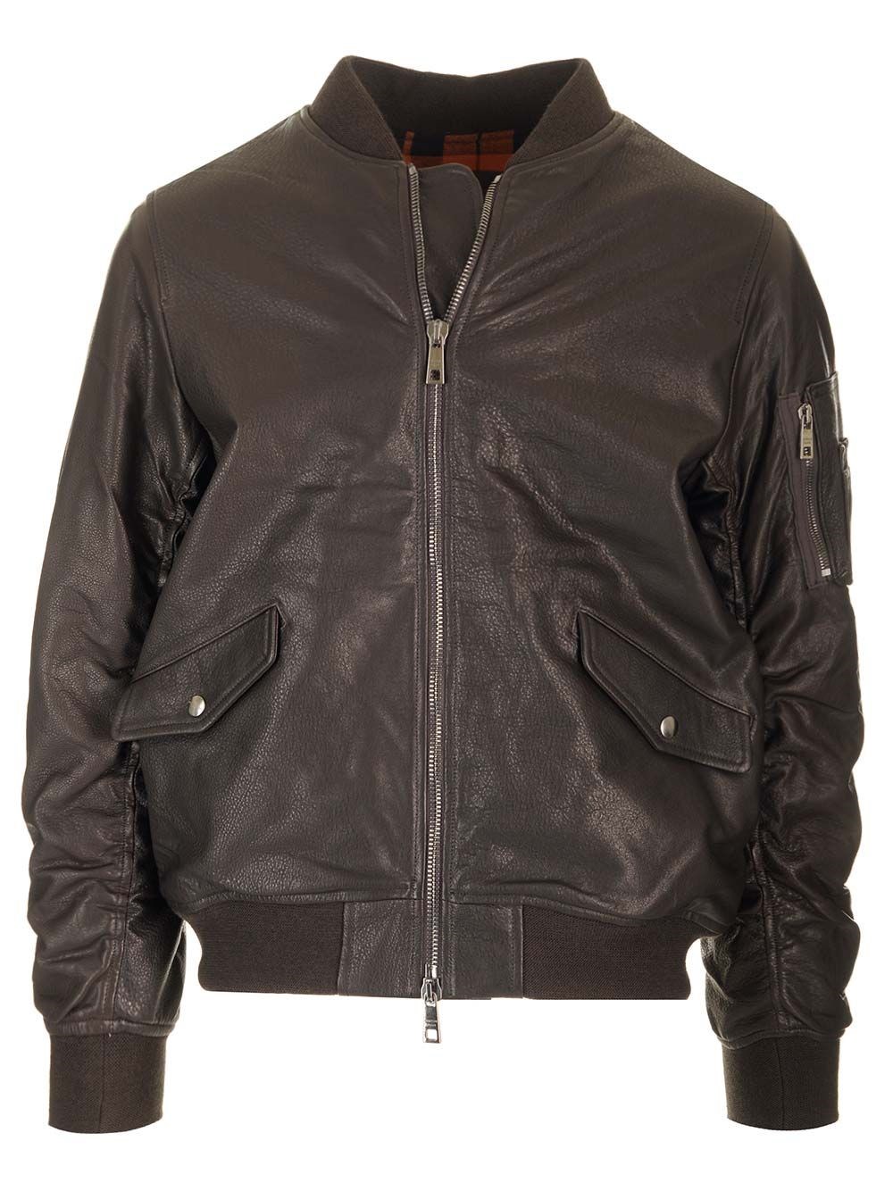 브라운 lambskin 봄버 자켓 