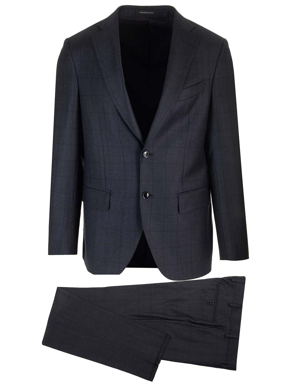 블루 windowpane 드레스 in Loro Piana 패브릭