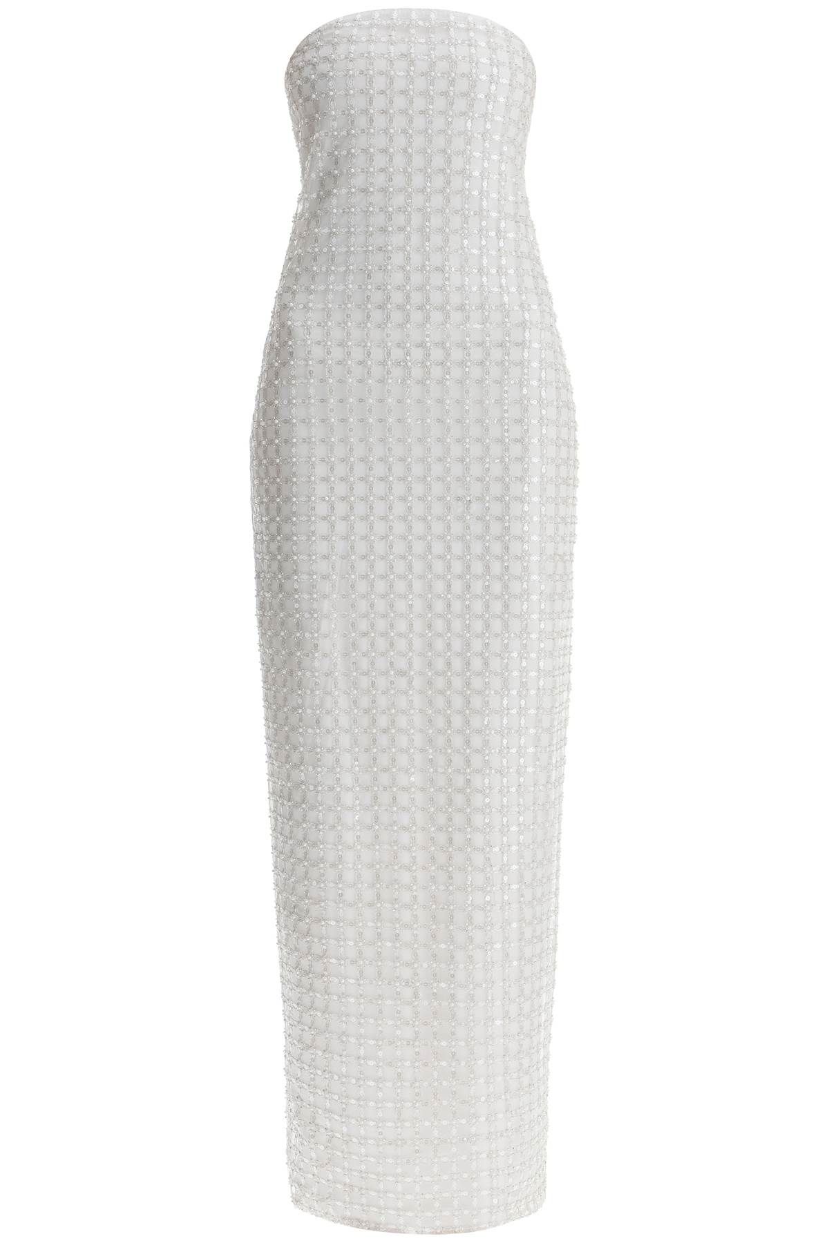 롱 화이트 코튼 bodycon 드레스 위드 beads 스트랩리스
