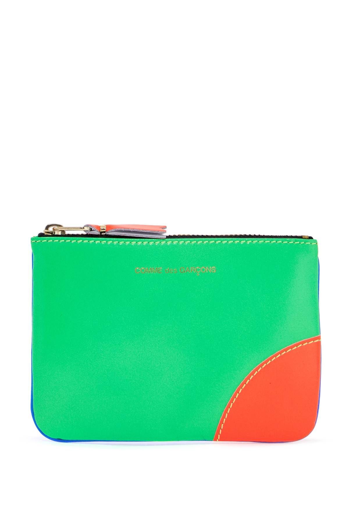 portafoglio in pelle blu e verde 슈퍼 플로우 unisex con cuciture in contrasto