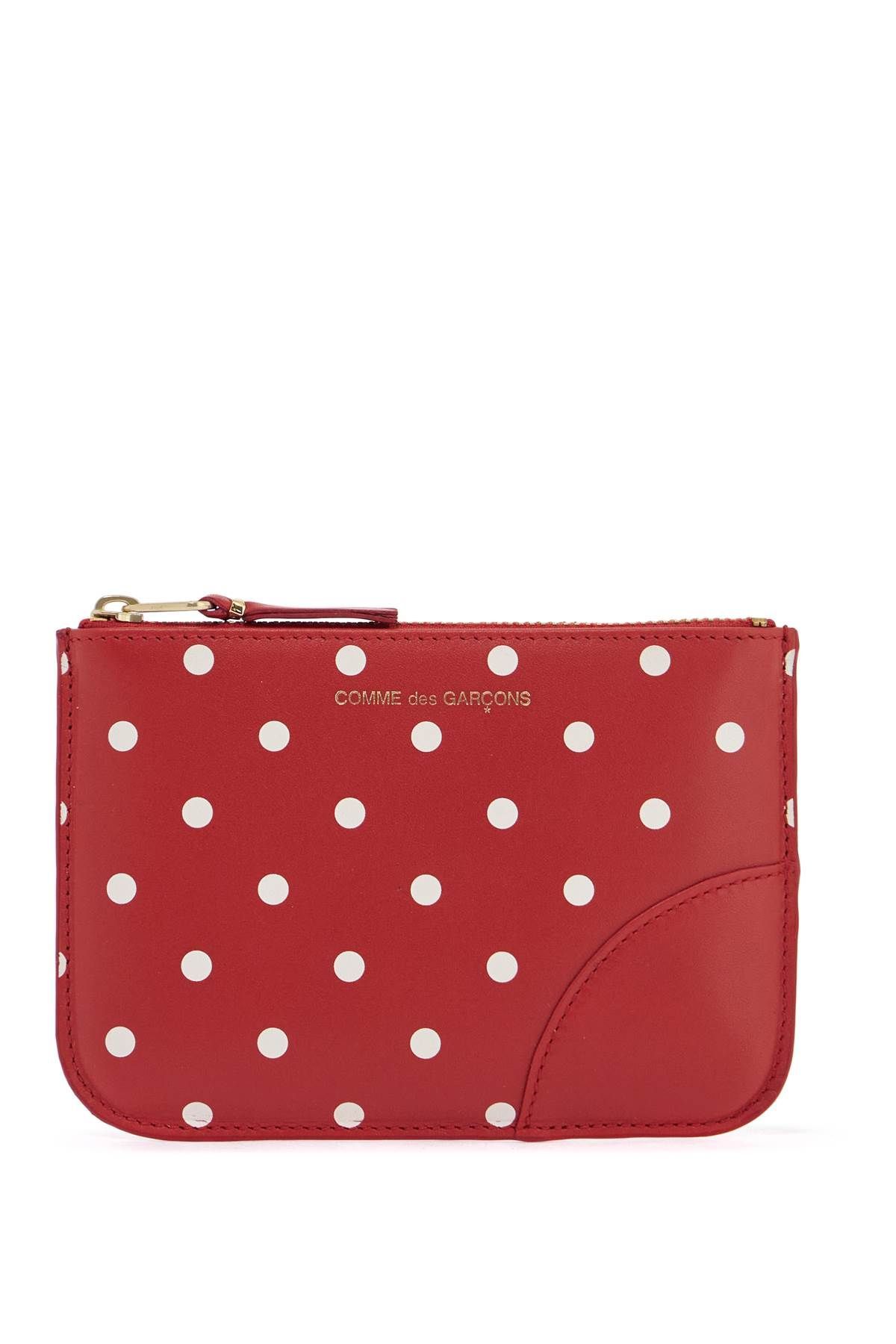 unisex red 레더 폴카 도트 지갑 위드 골드 zip