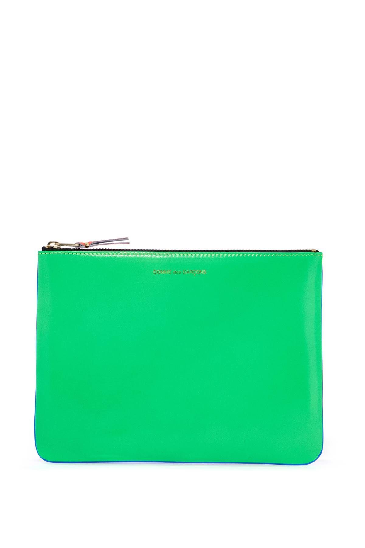 portafoglio 슈퍼 플로우 blu verde in pelle di capra unisex sottile con zip