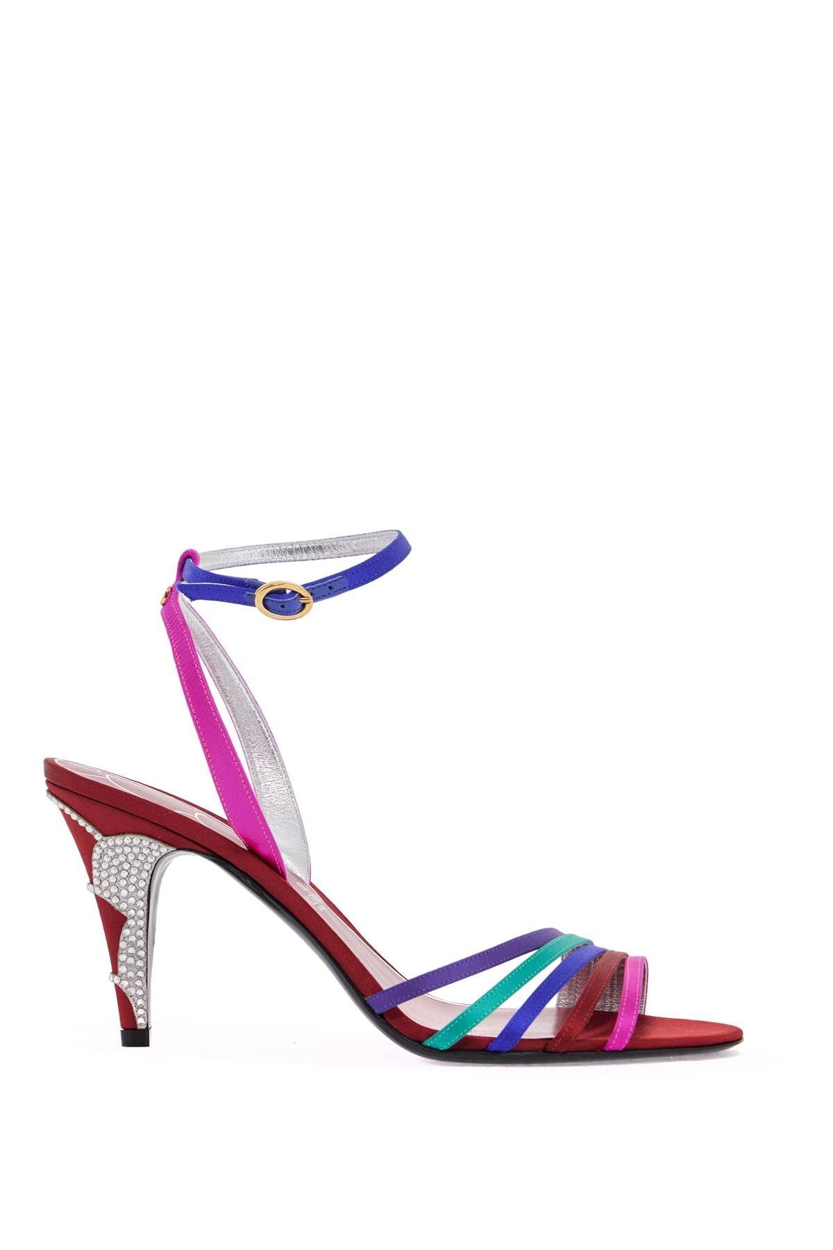 멀티컬러 하이 힐 샌들 위드 strass in 카프스킨 and red sole
