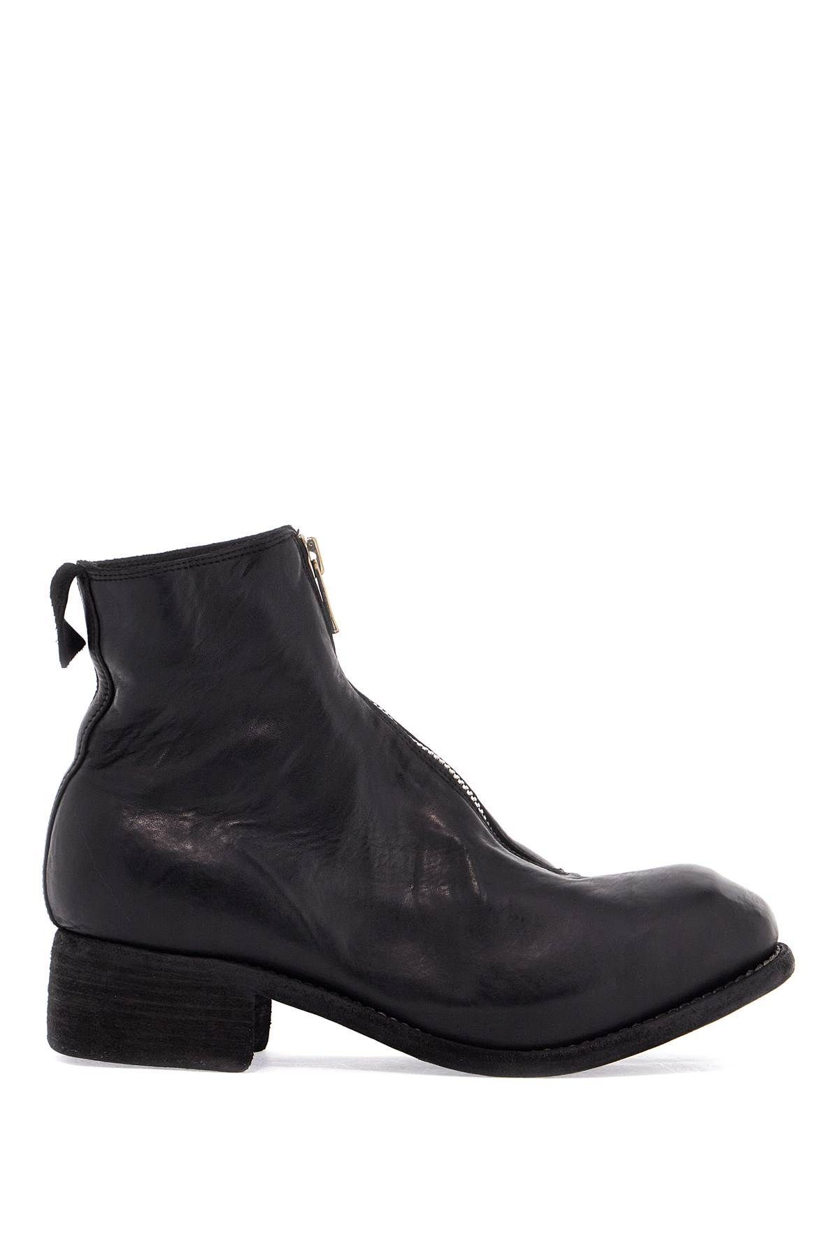 unisex 레더 부츠 in 블랙 horse and 카프스킨 위드 메탈 zip
