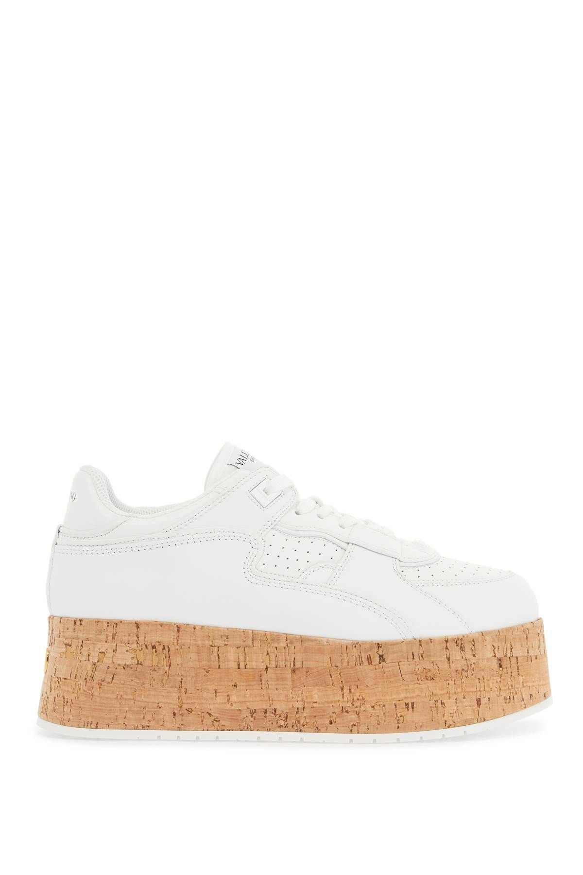 스니커즈 위드 cork sole and 화이트 레더 퍼포레이티드 디테일