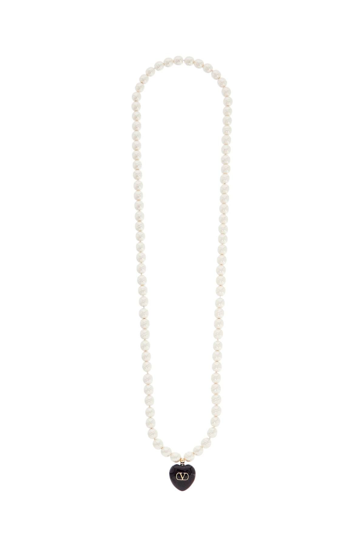 collana lunga perla barocca con pendente cuore oro nero crema