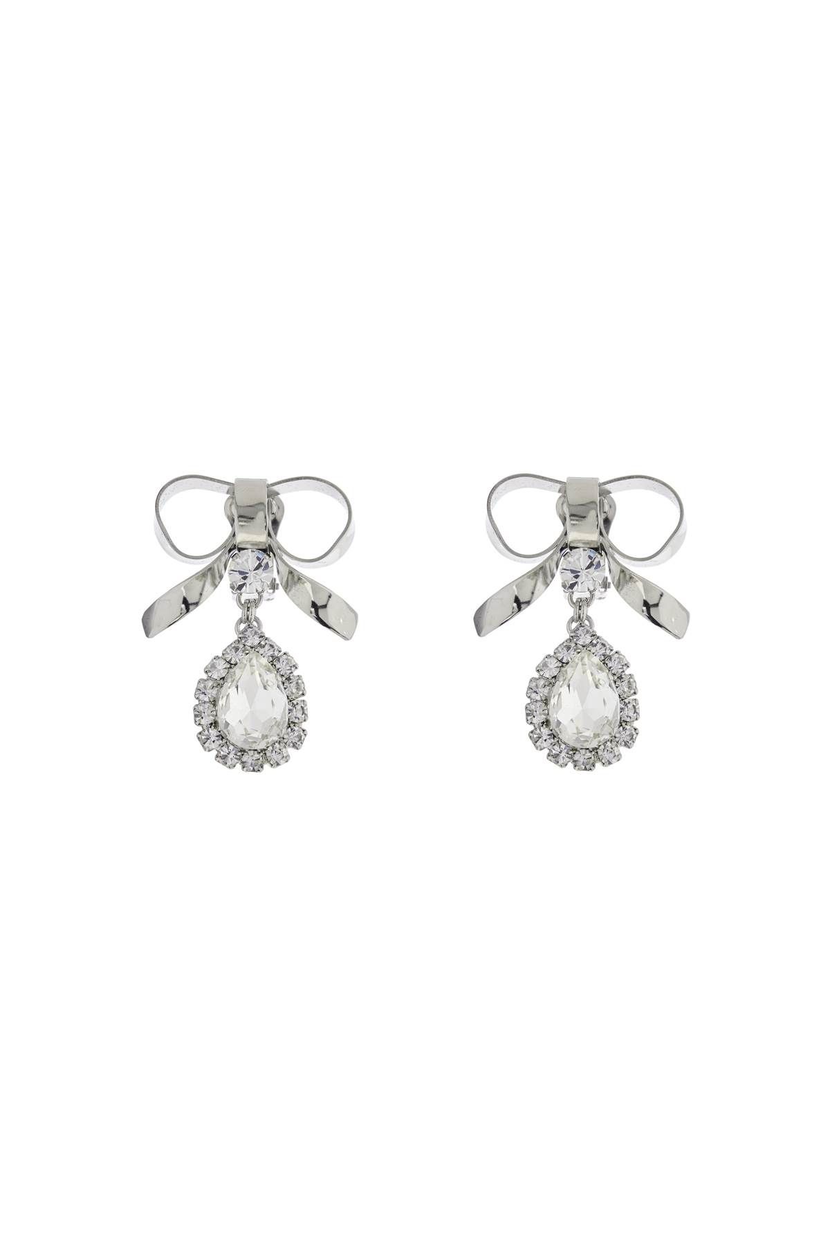 보우 이어링 위드 크리스탈 팬던트 in silverplated brass