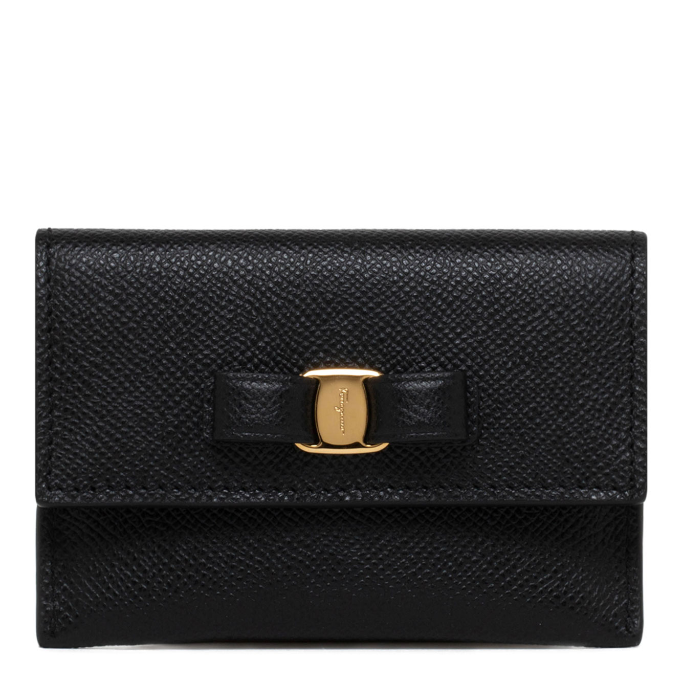 FERRAGAMO 블랙 레더 VARA 보우 카드 홀더
