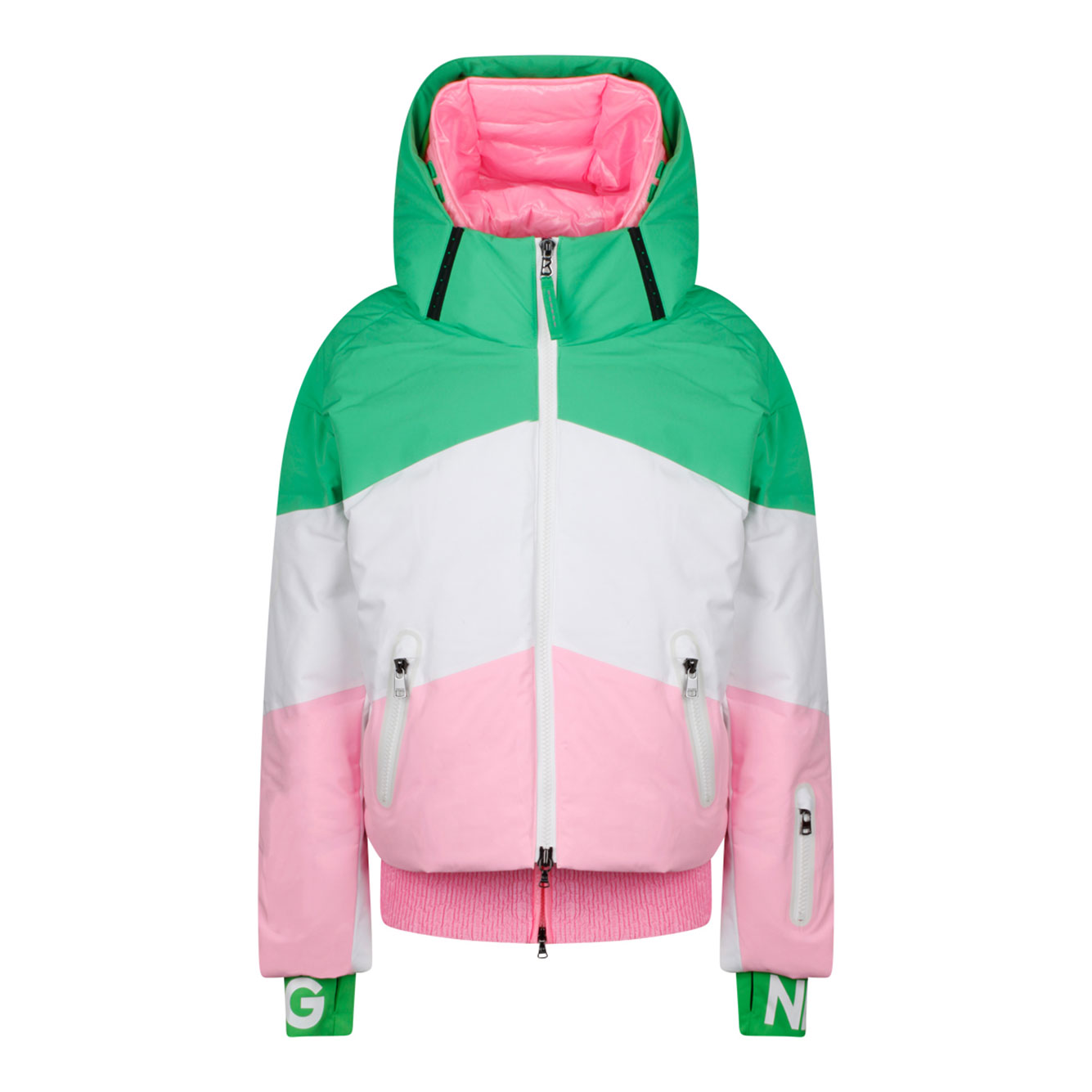 핑크 화이트 AND 그린 SKI 다운 자켓