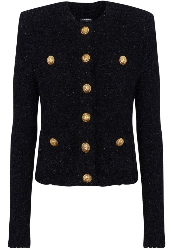 BALMAIN 버튼 MAZE 트위드 자켓 블랙