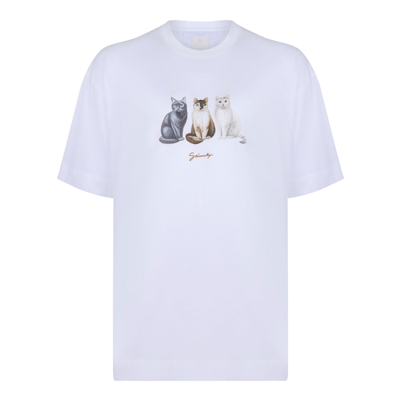 화이트 CATS 프린트 티셔츠
