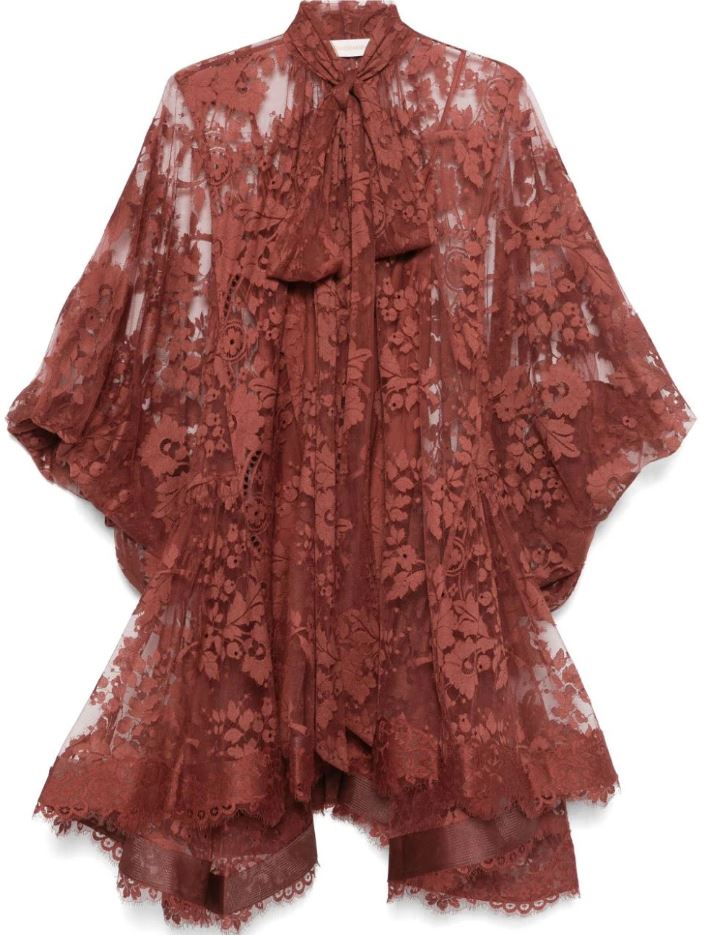 ZIMMERMANN ILLUSTRATION 레이스 미니 드레스 CHESTNUT