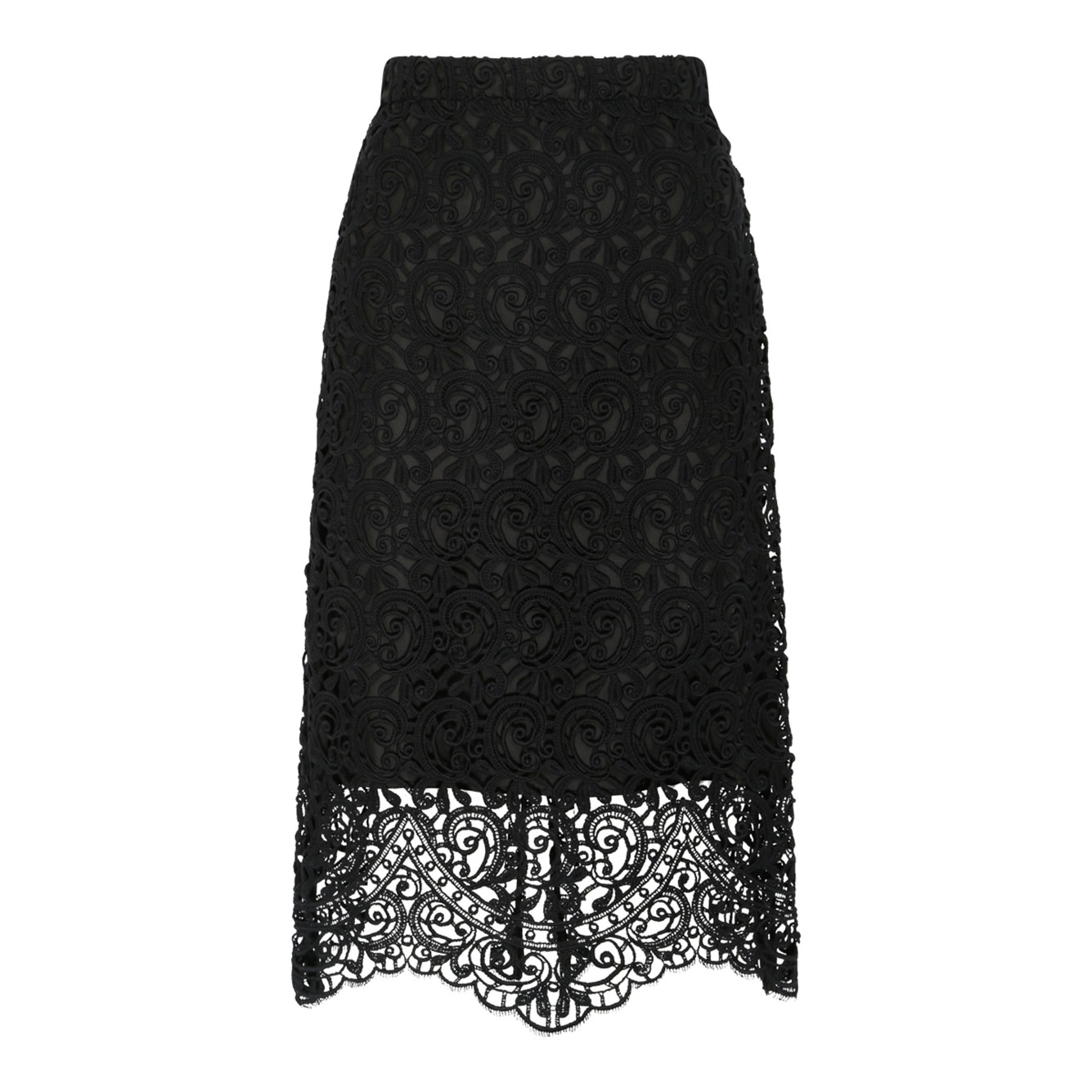블랙 코튼 MACRAMÉ 레이스 펜슬 스커트