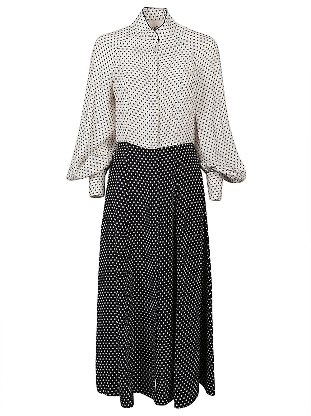 LECCO23MIDIDRESSBLACKOFFWHITEPOIS 폴카 도트 실크 미디 드레스