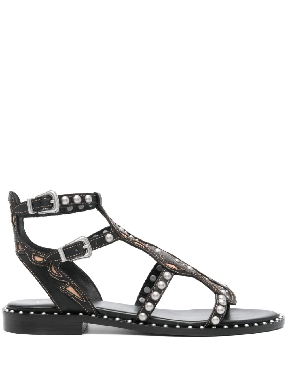 PLAZA01COMBOABLACKSKINSILVER PLAZA 스터드 레더 샌들
