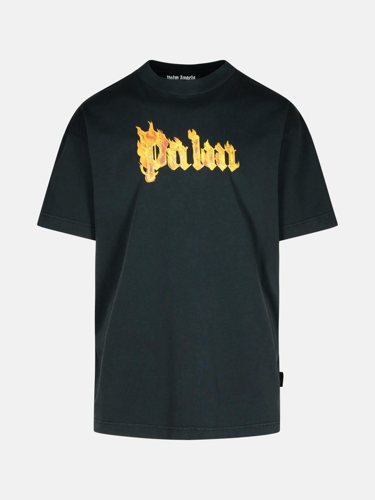 BURNING PALM 블랙 코튼 오버사이즈 티셔츠