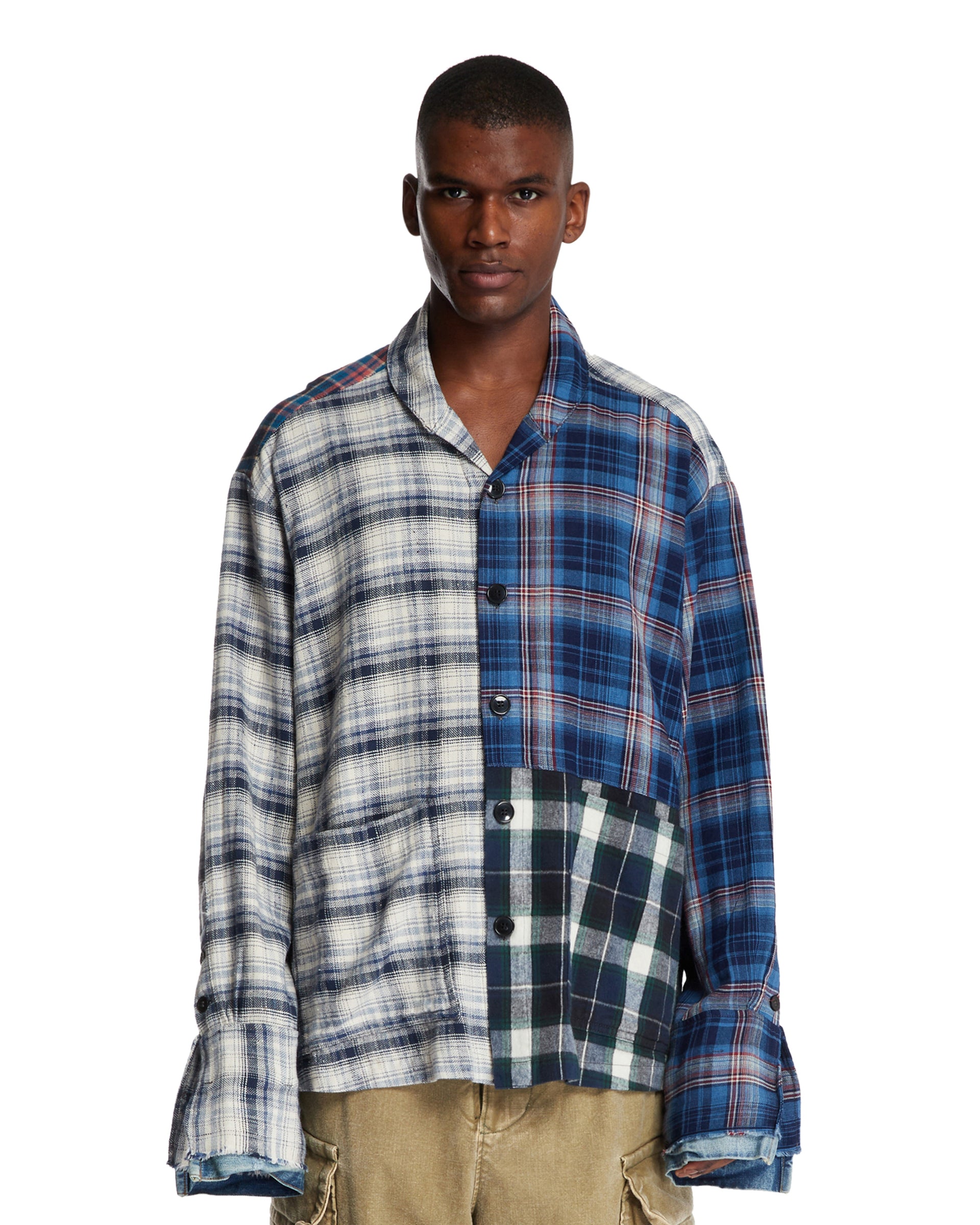 멀티컬러 패치워크 Plaid 셔츠