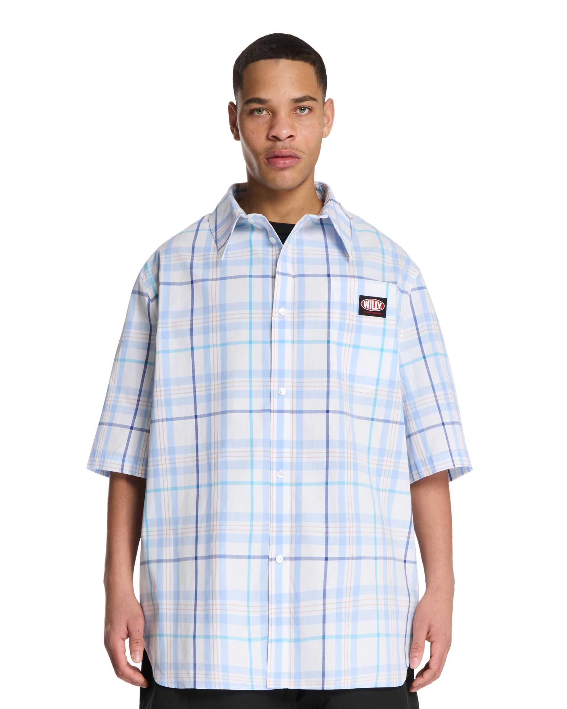 블루 Checkered 셔츠