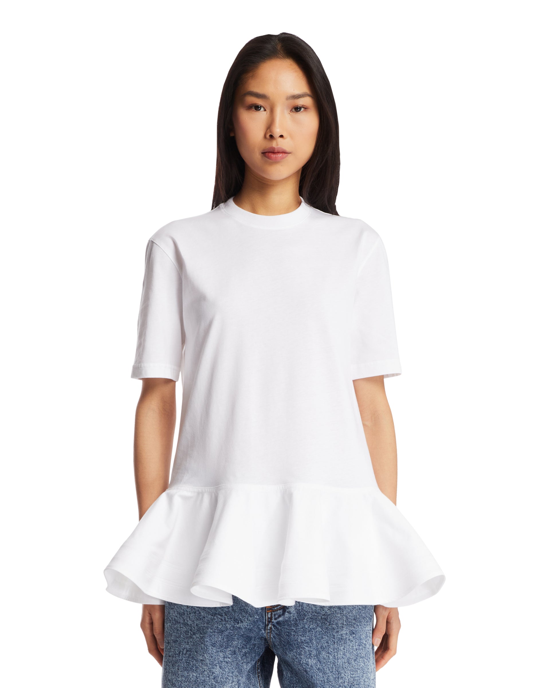 화이트 Peplum 컷 티셔츠