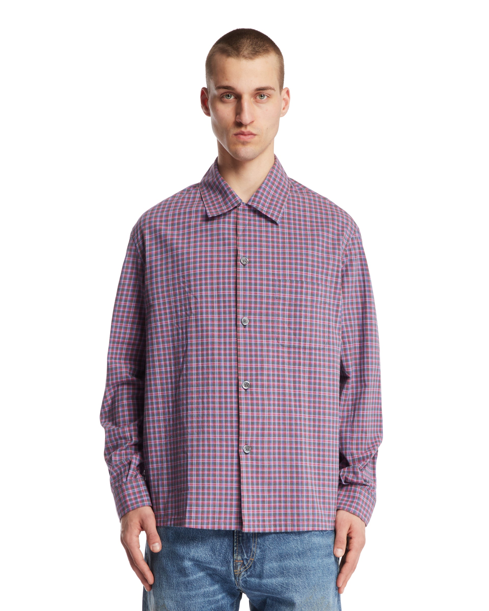 블루 Heusen Checkered 셔츠