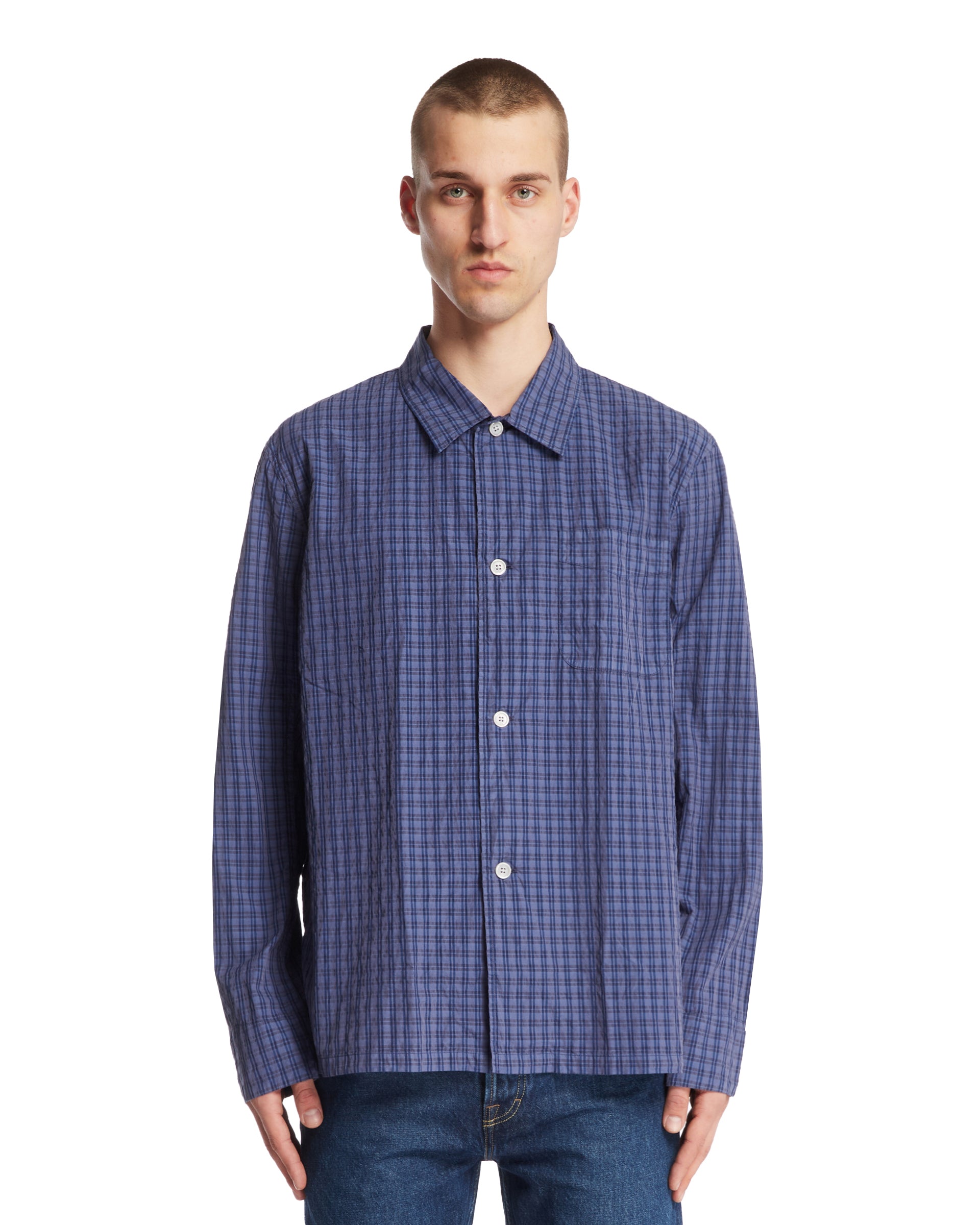 블루 Heusen Checkered 셔츠
