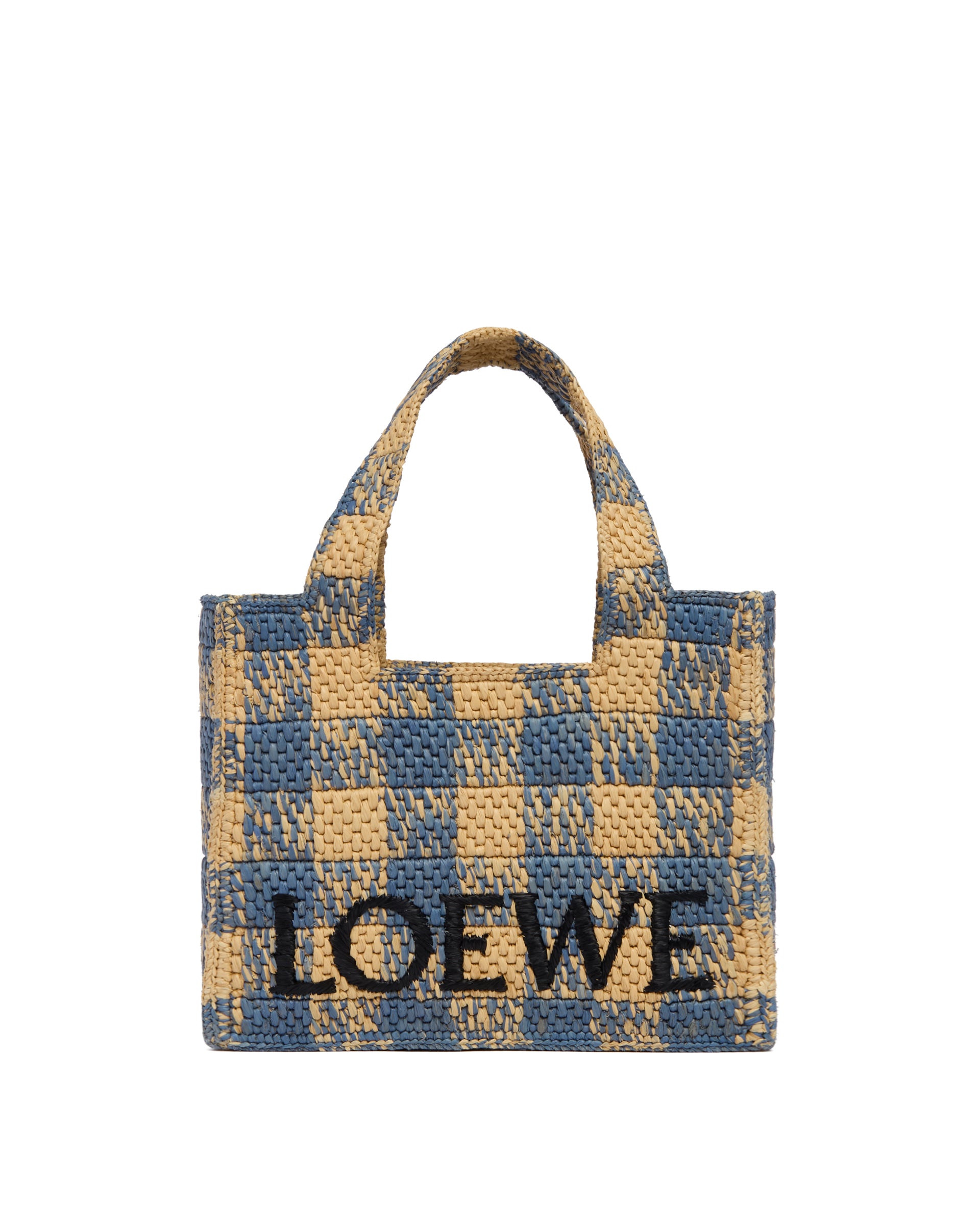LOEWE Paulas Ibiza 베이지 and 블루 스몰 Font 토트 백
