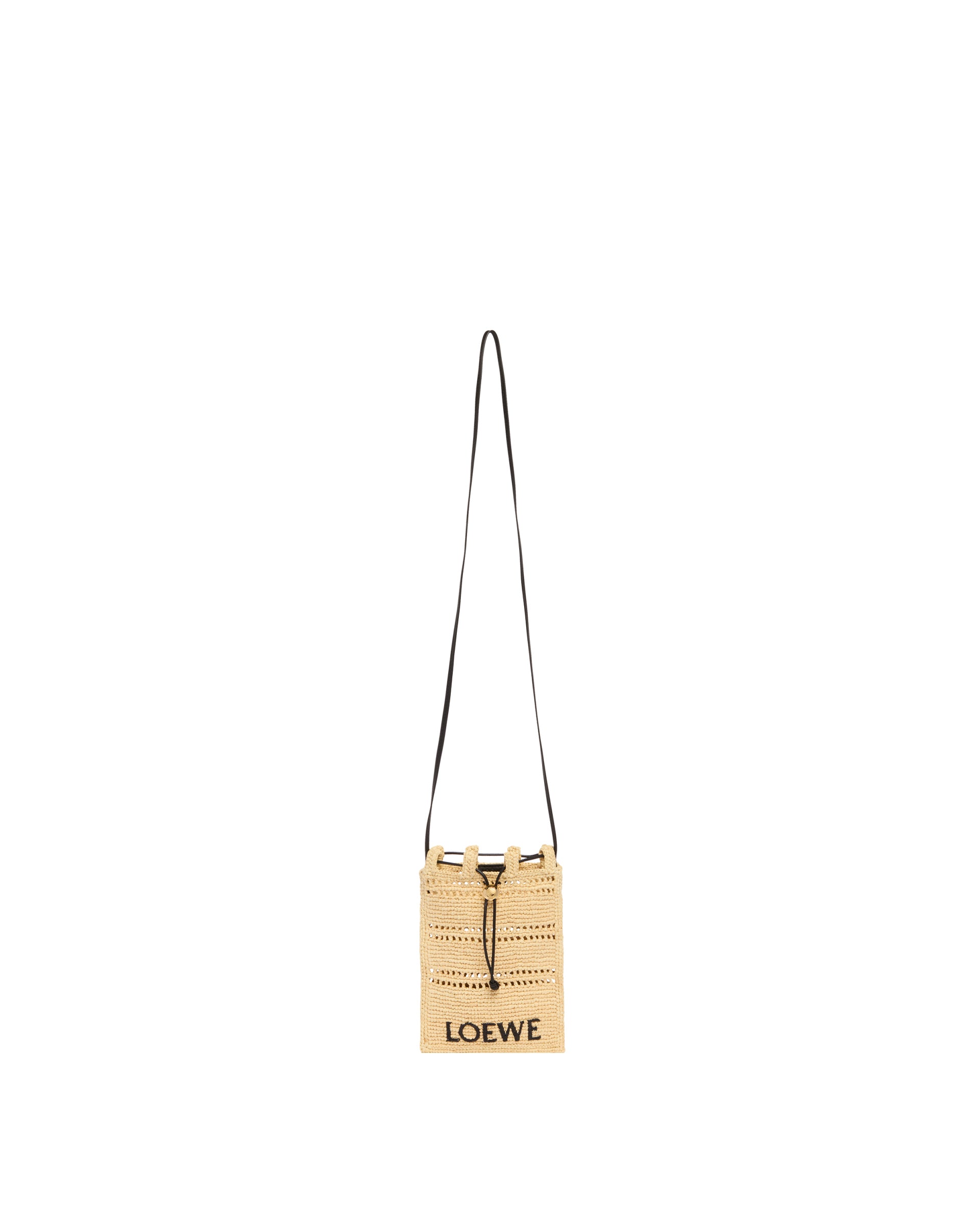 LOEWE Paulas Ibiza 베이지 라피아 드로스트링 파우치