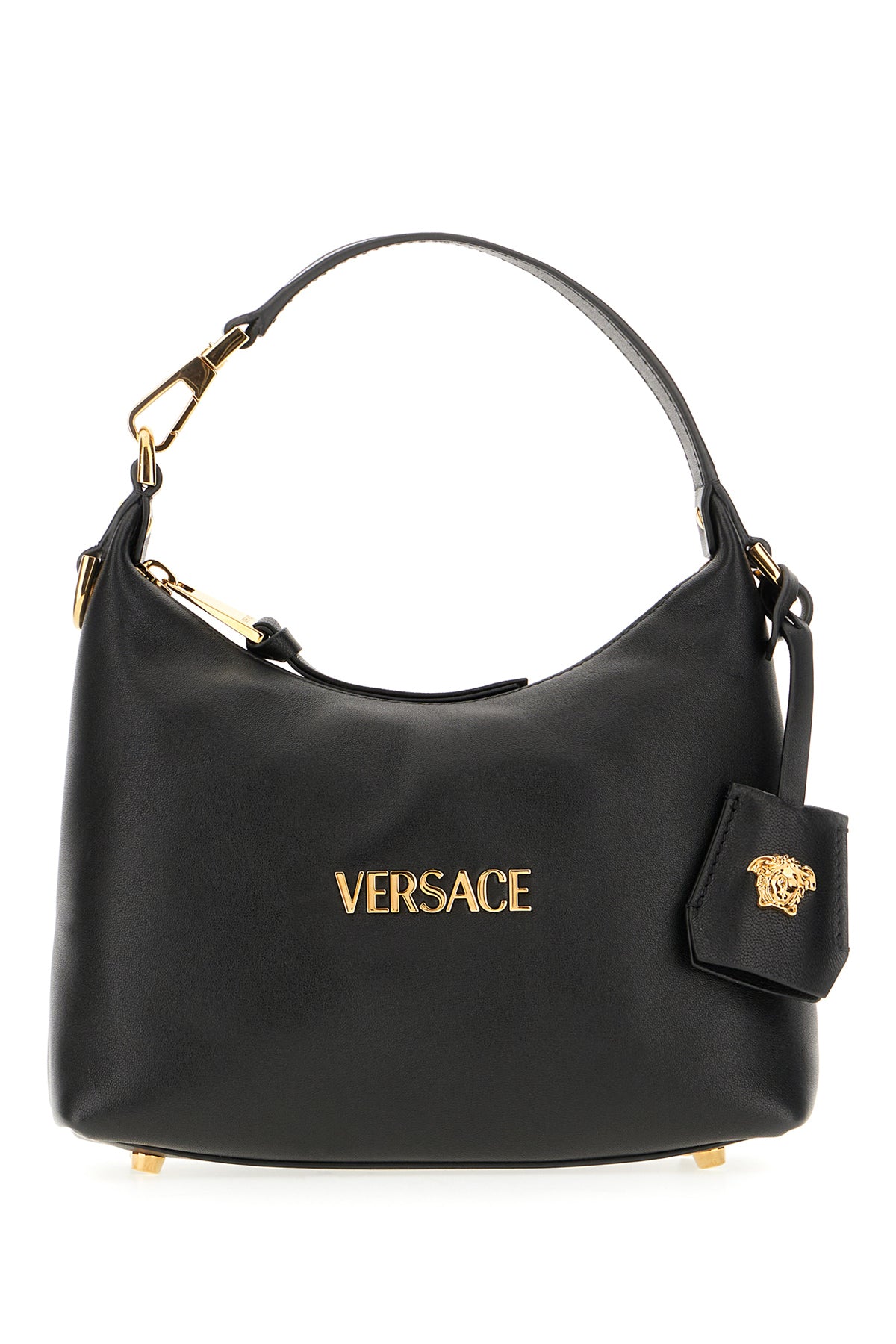 블랙 레더 호보 Versace Tag 핸드백