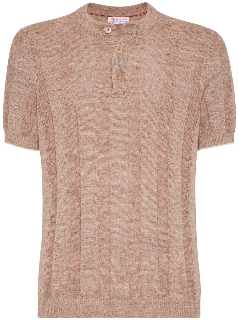 텍스쳐 리브 니트 티셔츠 위드 Henley 카라