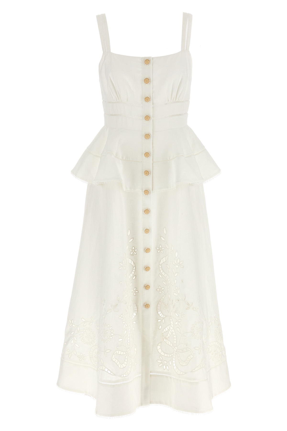 크림 린넨 Peplum 미디