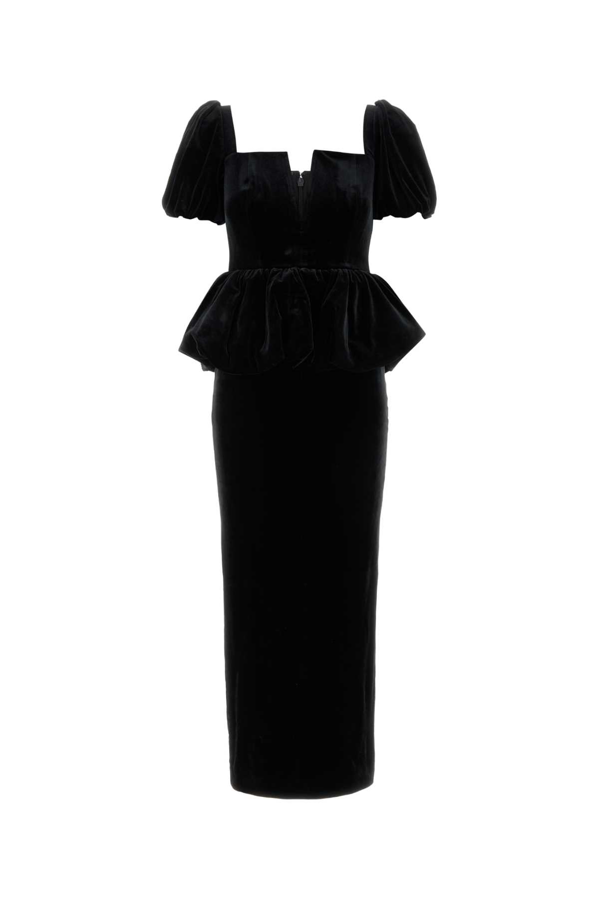 블랙 벨벳 PEPLUM 미디 드레스