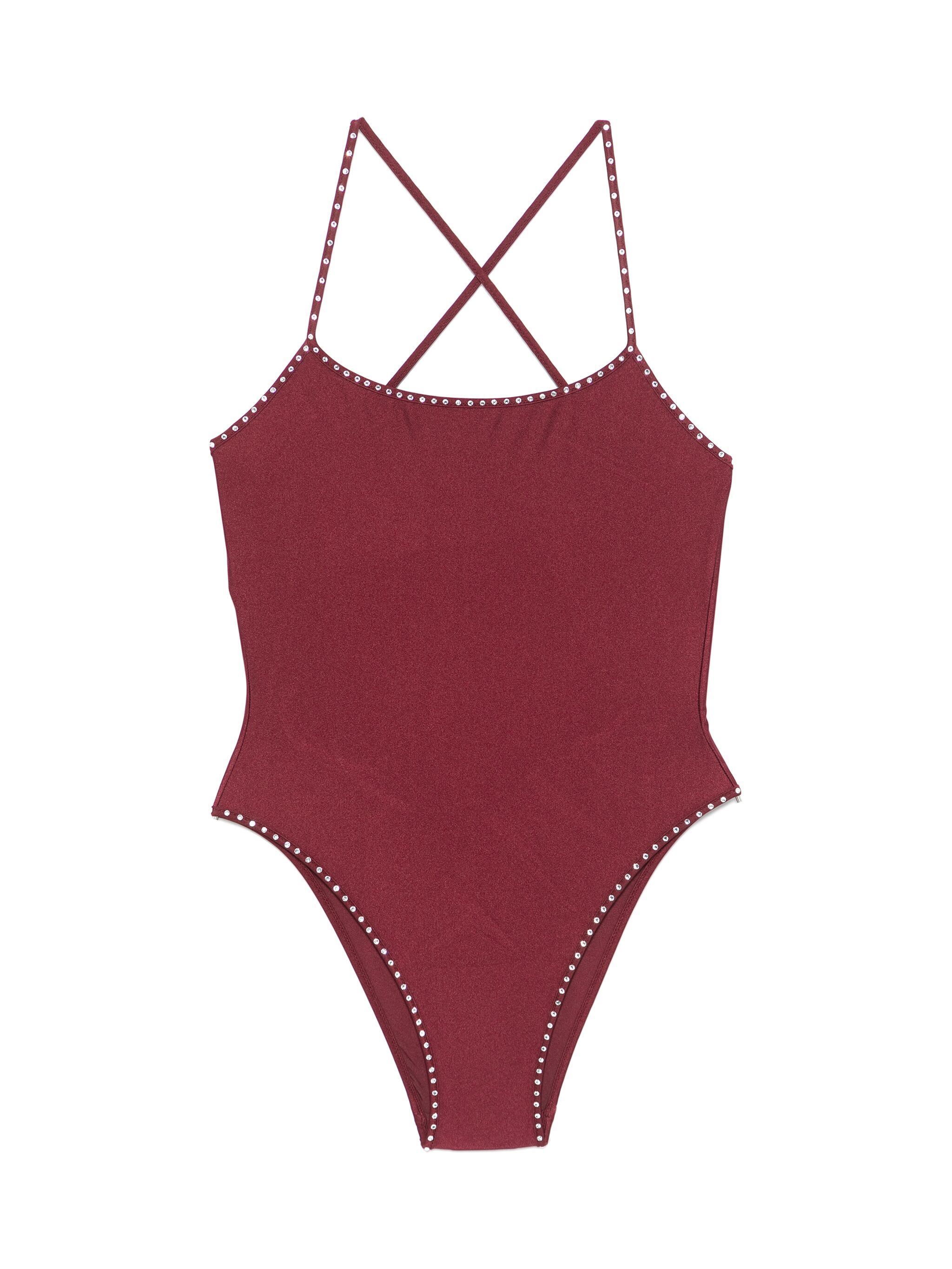 BORDEAUX RED REAR 크리스 크로스 스트랩 오픈 백