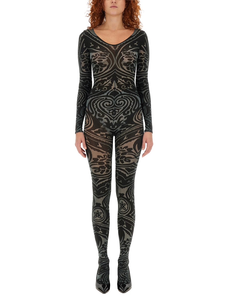 ETRO X WOLFORD 나일론 바디수트 위드 페이즐리 TATTOO 패턴