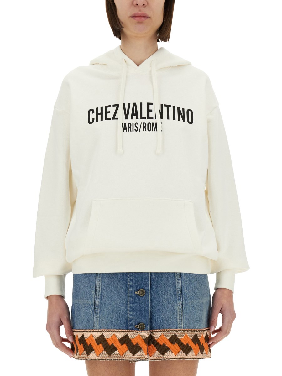 코튼 후드 스웨트 셔츠 위드 CHEZ VALENTINO 프린트