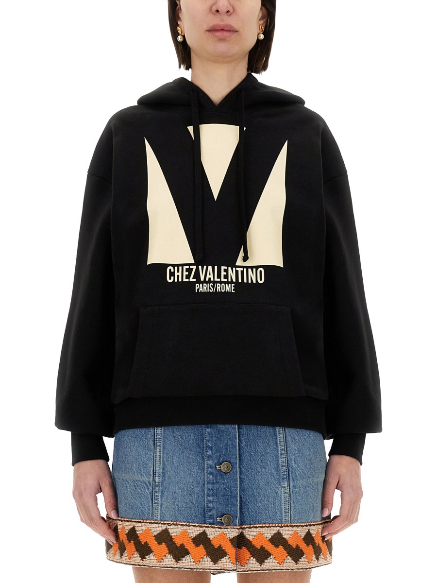 코튼 후드 스웨트 셔츠 위드 CHEZ VALENTINO 프린트