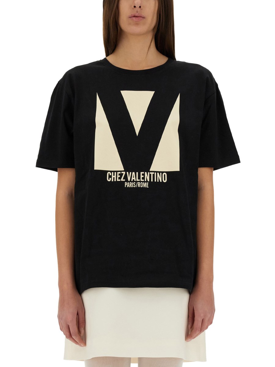 CHEZ VALENTINO 프린트 코튼 져지 티셔츠