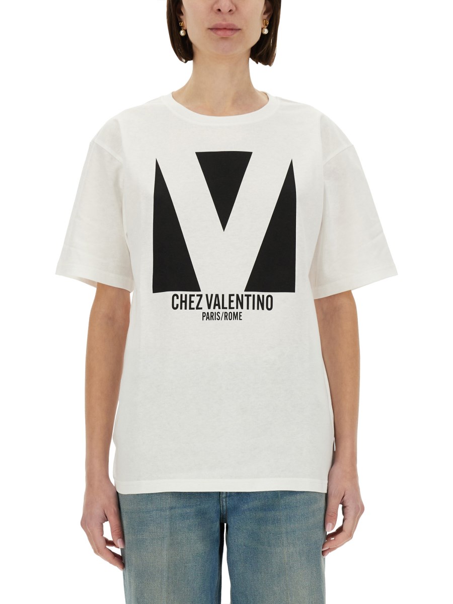 CHEZ VALENTINO 프린트 코튼 져지 티셔츠