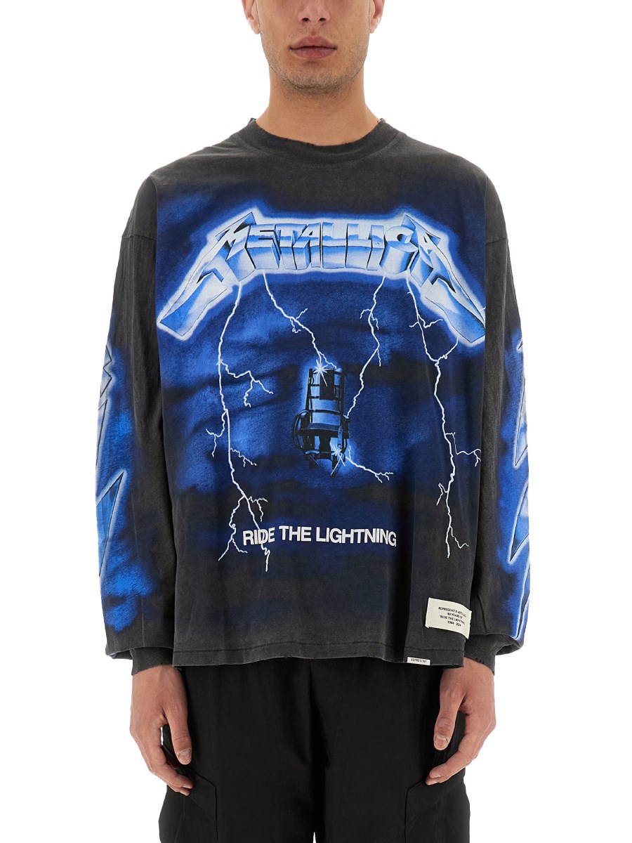 롱 슬리브 티셔츠 위드 METALLICA RIDE 더 LIGHTNING 프린트